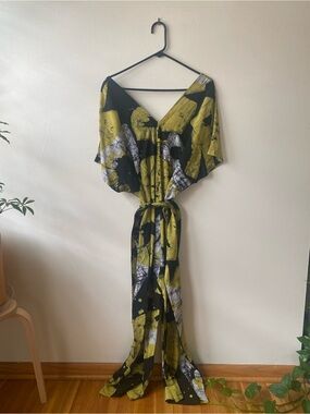 Osei Duro Black and Yellow Tie-Waist V-Neck Jumpsuit